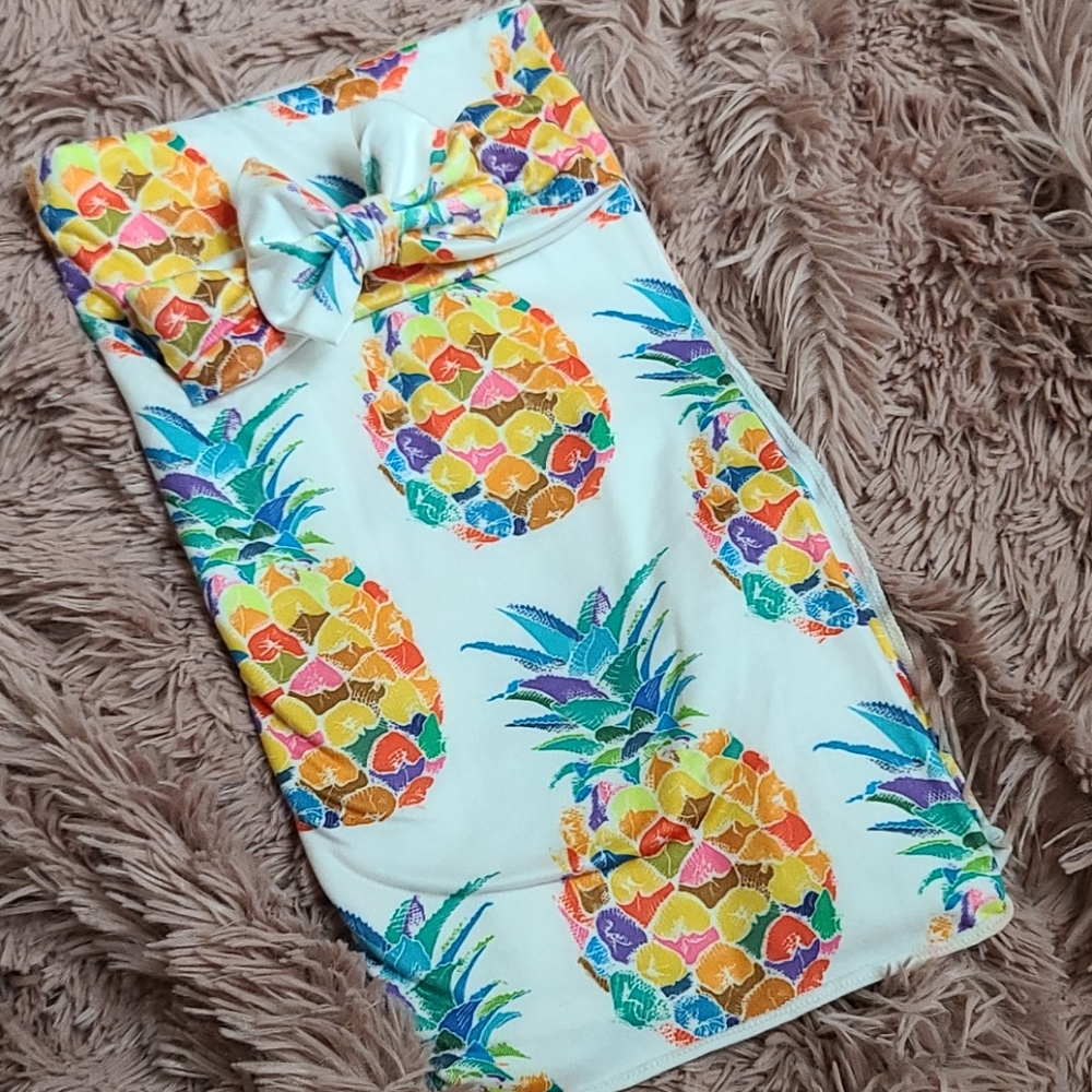 Rainbow pineapple baby girl swaddle and bow set